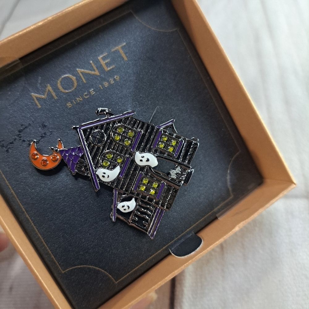 Monet Haunted House Halloween Brooch